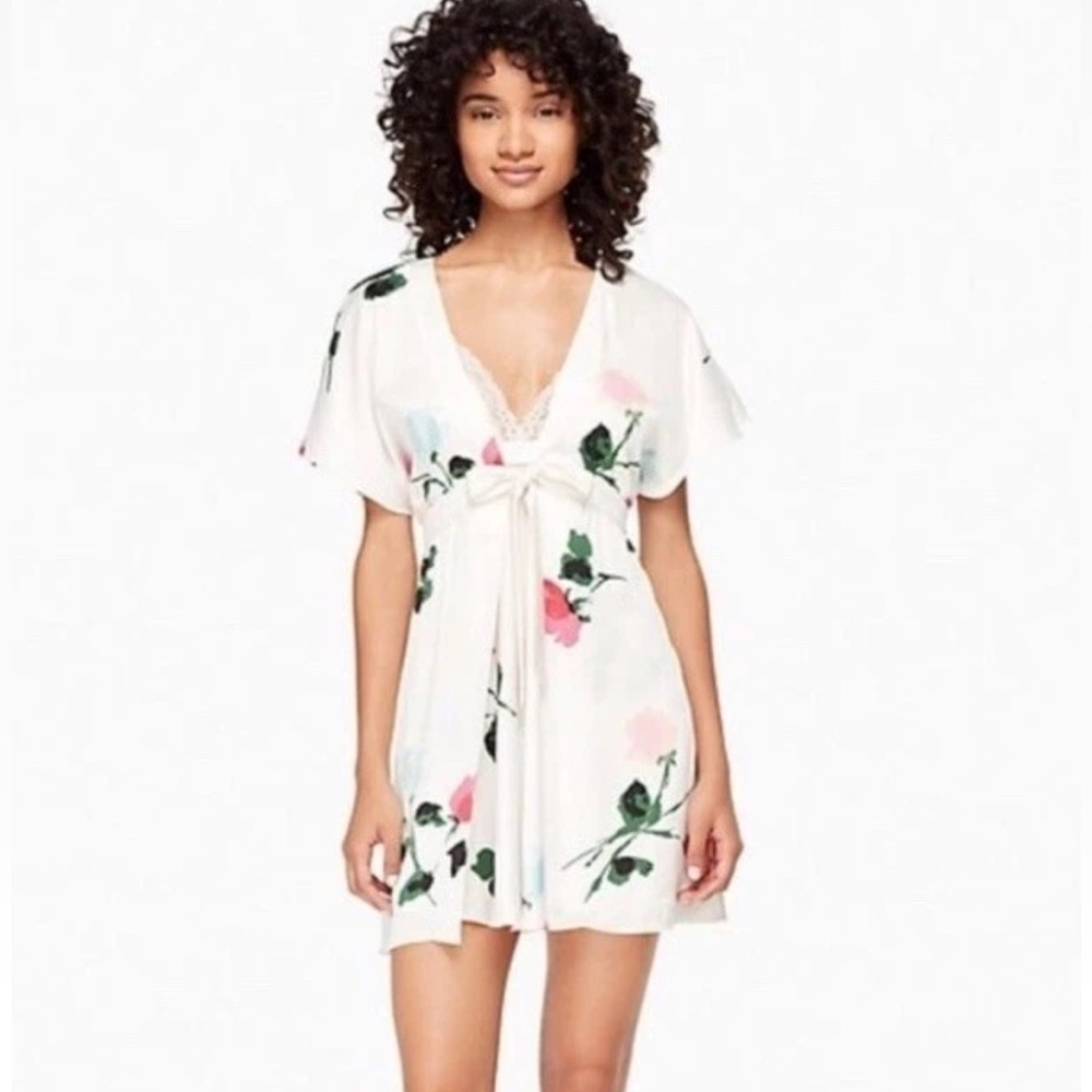 𝅺KATE SPADE ♠️ New York Rose Floral Womens Charmeuse Robe Womens Medium Romantic
